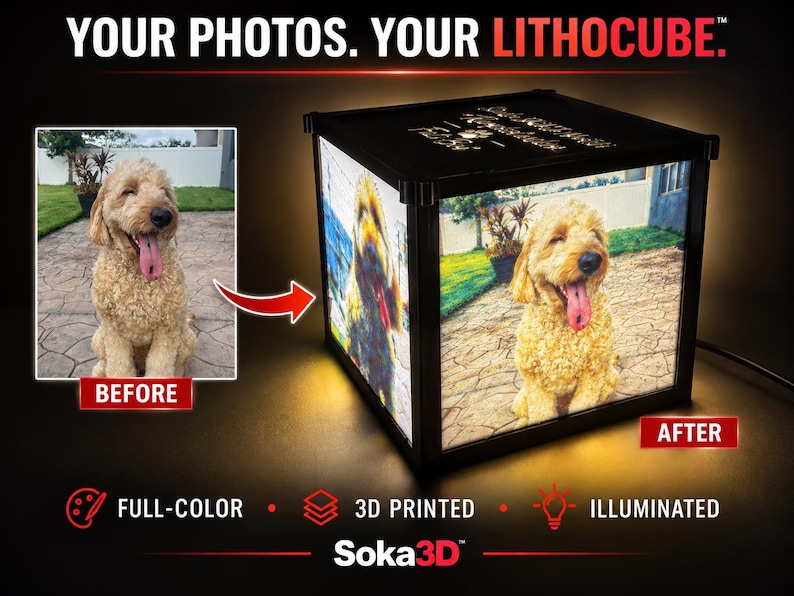 Personalized LithoCube | Custom 3D Printed Lithophane Lamp | Light Up Photo Keepsake