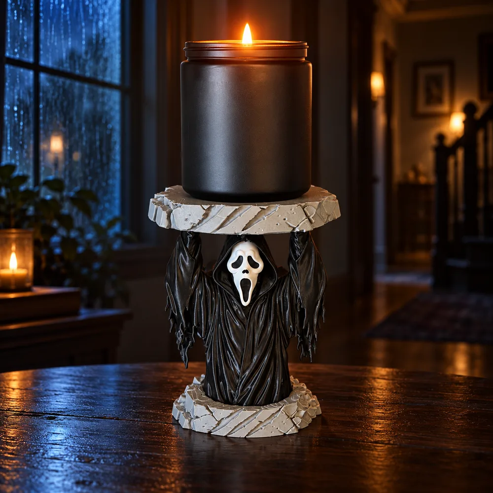 Ghost Mask-Inspired 3D Printed Candle Holder for 3-Wick Jar Candles