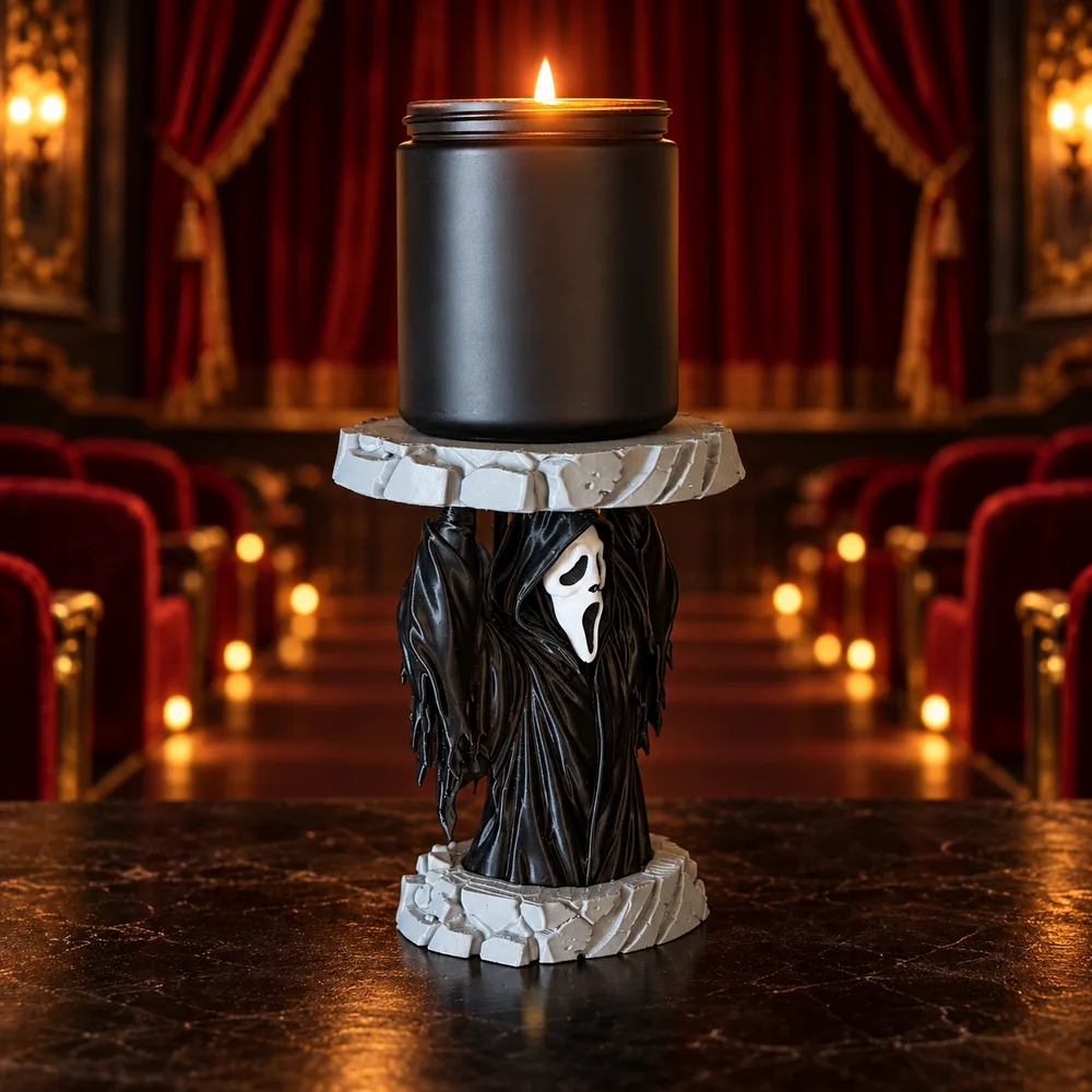 Ghost Mask-Inspired 3D Printed Candle Holder for 3-Wick Jar Candles