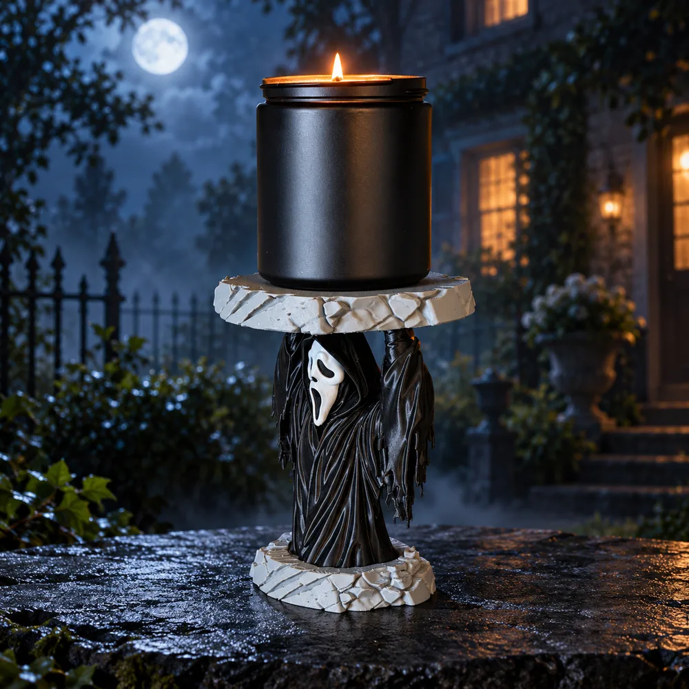 Ghost Mask-Inspired 3D Printed Candle Holder for 3-Wick Jar Candles