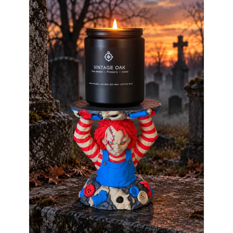Horror Doll-Inspired 3D Printed Candle Holder for 3-Wick Jar Candles