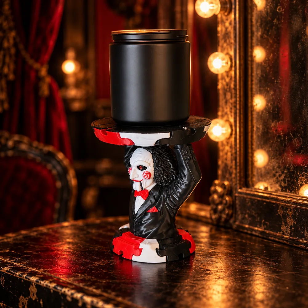 Horror Puppet-Inspired 3D Printed Candle Holder for 3-Wick Jar Candles