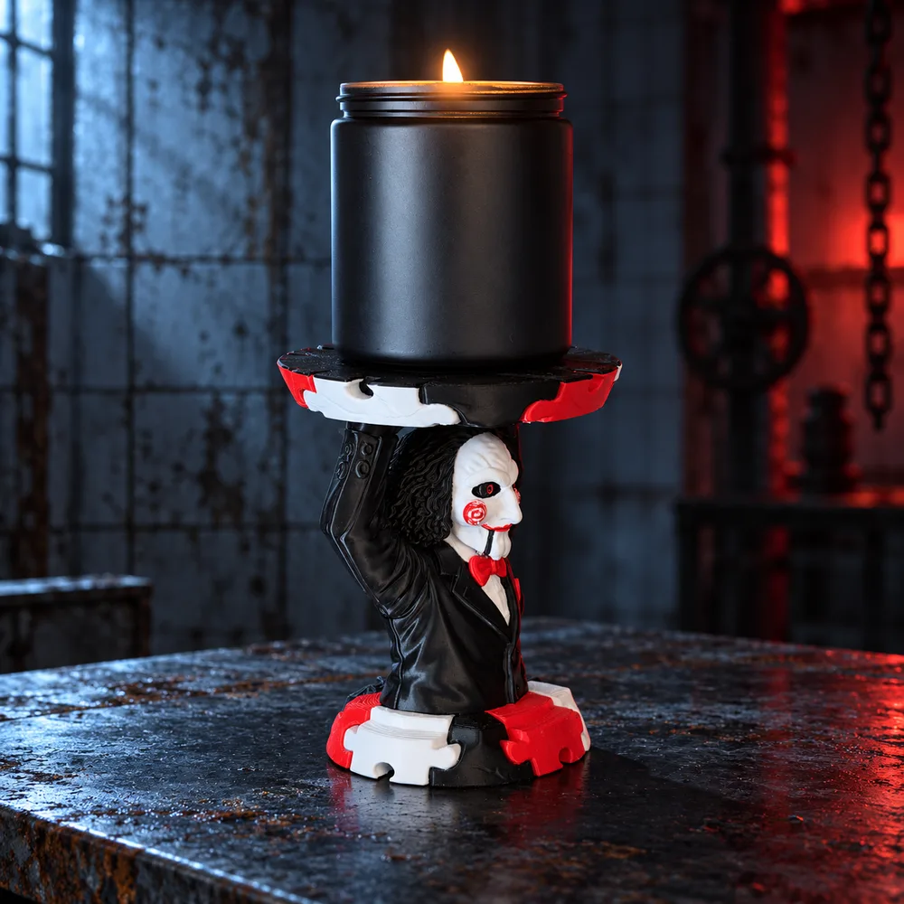 Horror Puppet-Inspired 3D Printed Candle Holder for 3-Wick Jar Candles