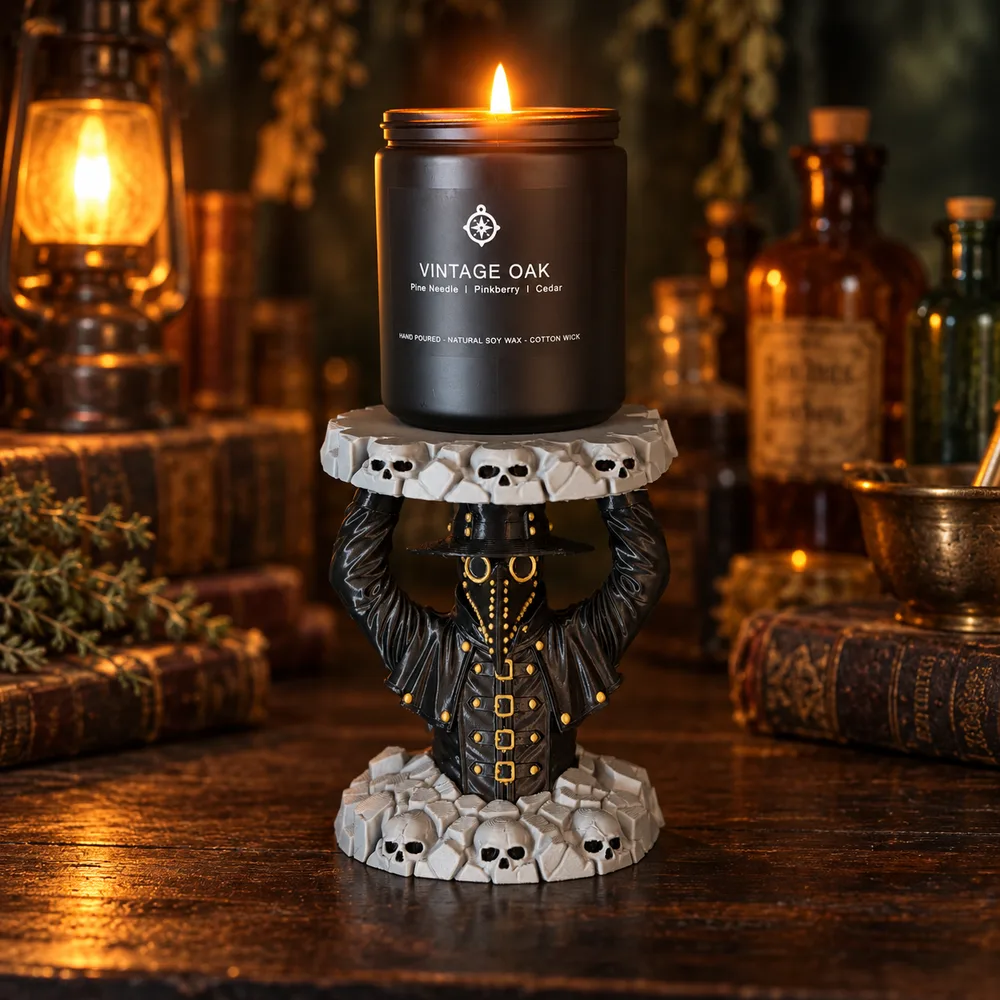 Plague Doctor 3D Printed Candle Holder for 3-Wick Jar Candles